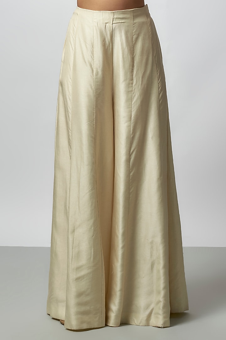 Ivory Tussar & Organza Mirror Embroidered Bridal Anarkali Set by GOPI VAID at Pernia's Pop Up Shop