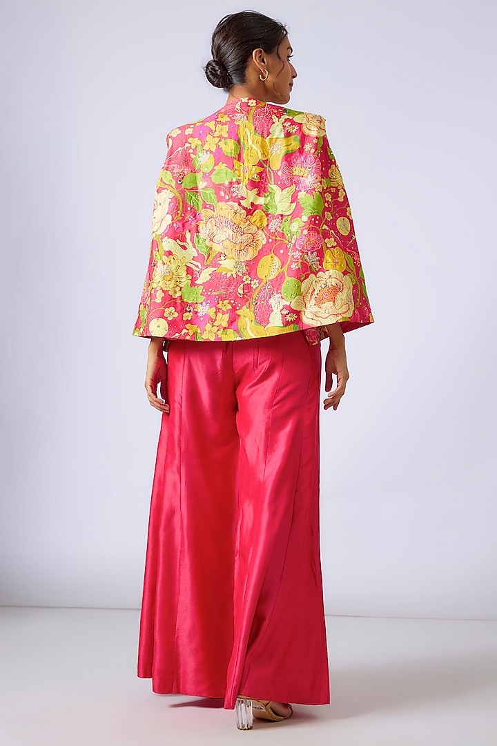 Pink Tussar Floral Printed Blazer Set by GOPI VAID at Pernia's Pop Up Shop