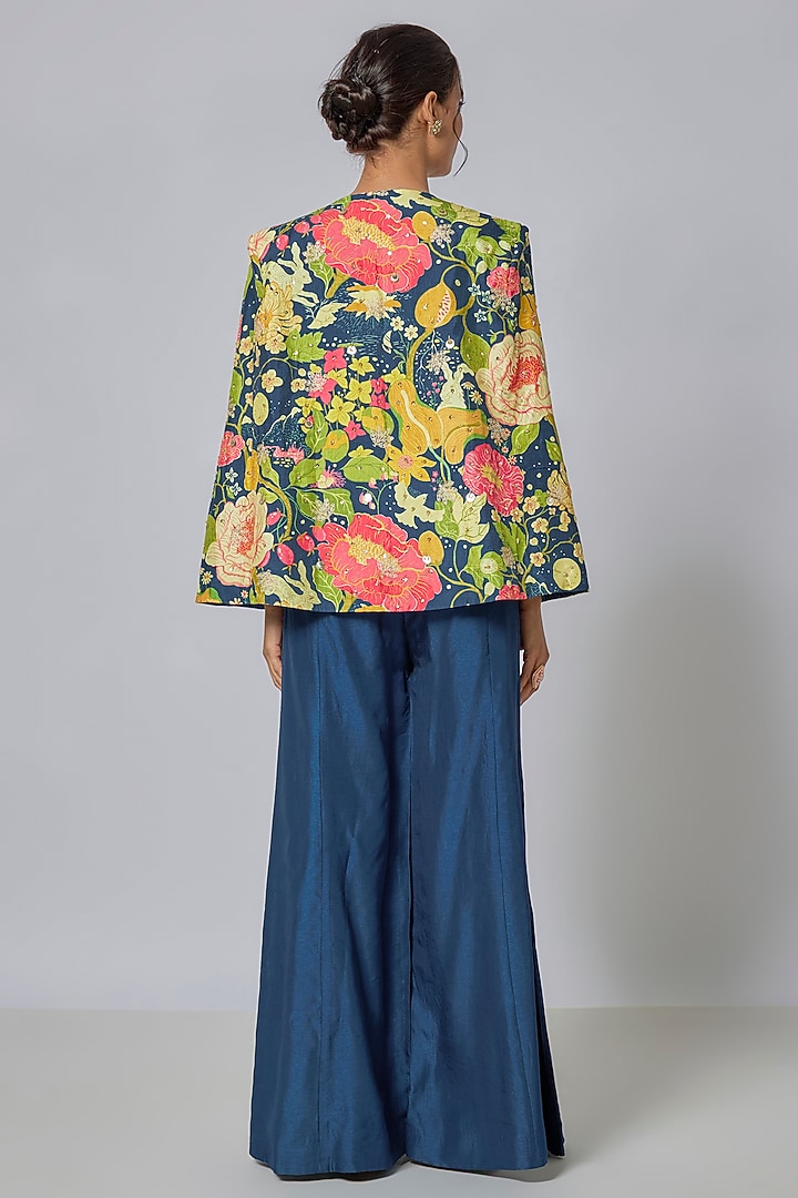 Blue Tussar Paneled Pant Set by GOPI VAID at Pernia's Pop Up Shop