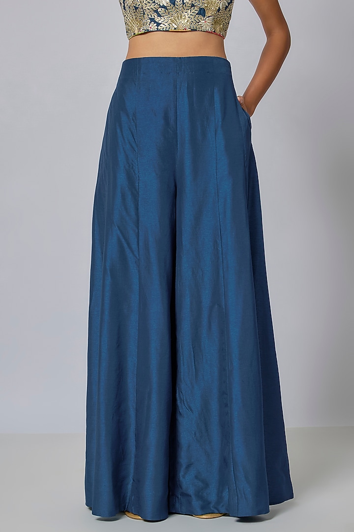 Blue Tussar Paneled Pant Set by GOPI VAID at Pernia's Pop Up Shop