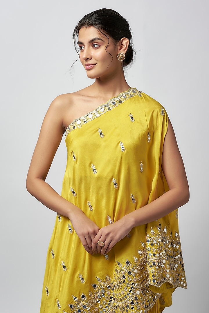 Yellow Tussar Embroidered Wedding Sharara Set by GOPI VAID at Pernia's Pop Up Shop
