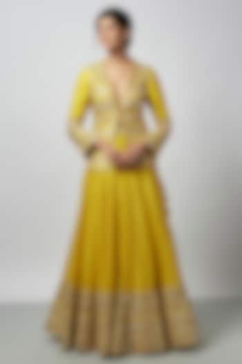 Yellow Tussar Embroidered Wedding Lehenga Set by GOPI VAID at Pernia's Pop Up Shop