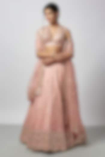 Pink Tussar Embroidered Wedding Lehenga Set by GOPI VAID at Pernia's Pop Up Shop