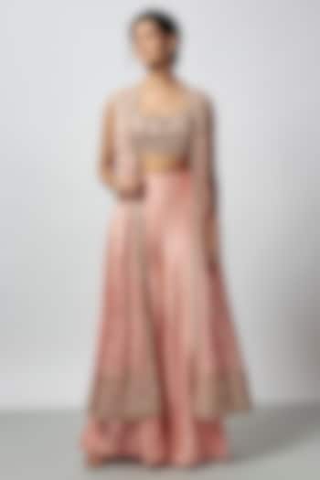 Pink Tussar Mirror Work Jacket Set by GOPI VAID at Pernia's Pop Up Shop