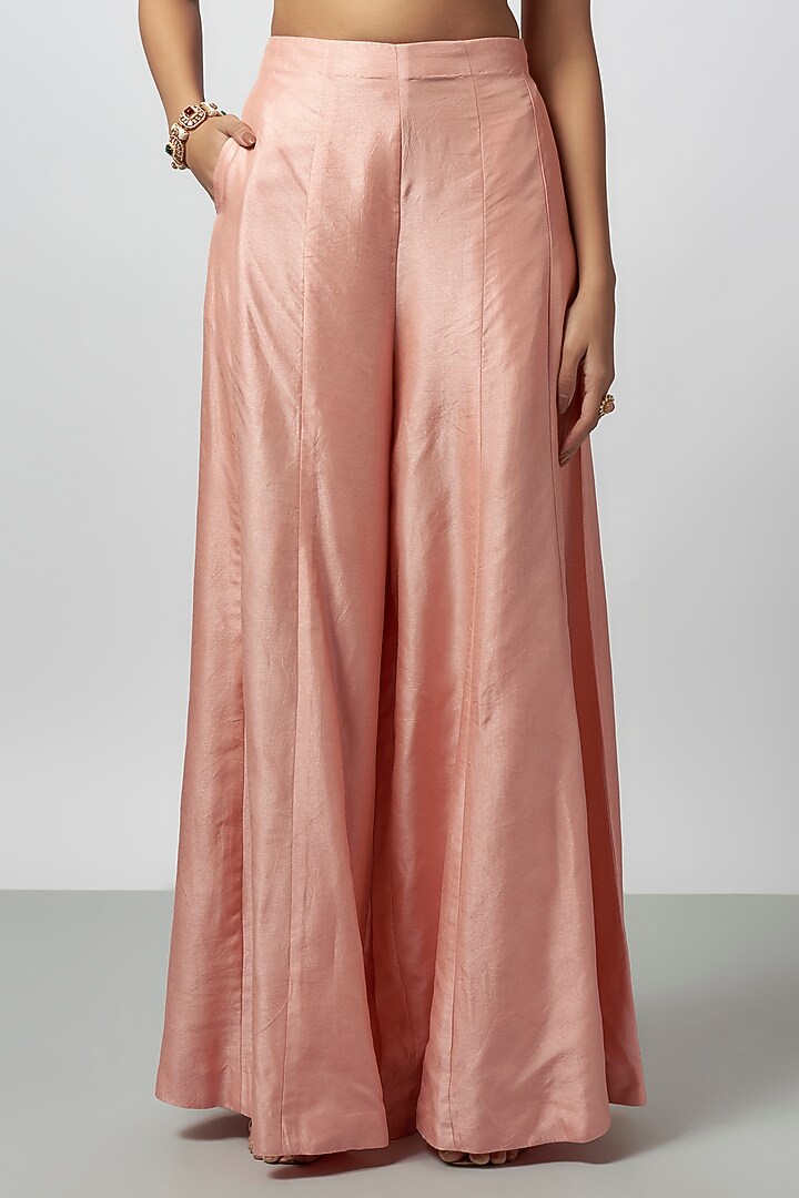 Pink Tussar Mirror Work Jacket Set by GOPI VAID at Pernia's Pop Up Shop
