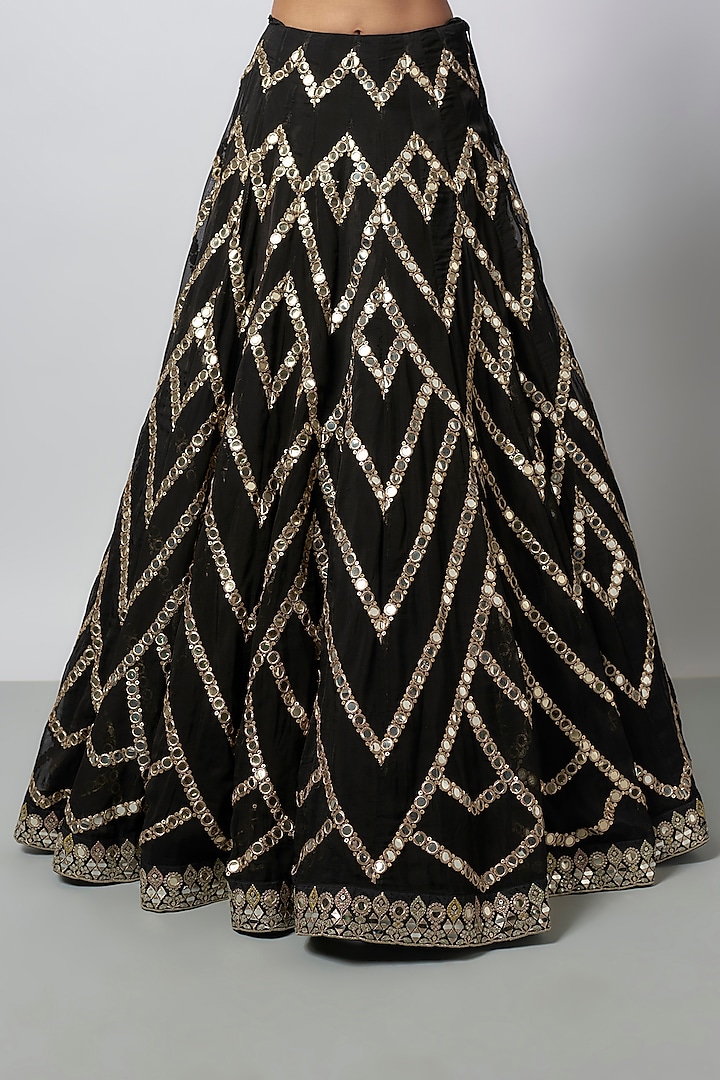 Black Organza Mirror Work Wedding Lehenga Set by GOPI VAID at Pernia's Pop Up Shop