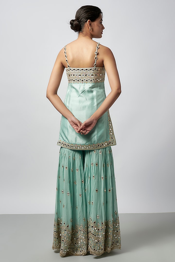 Blue Georgette Embroidered Wedding Sharara Set by GOPI VAID at Pernia's Pop Up Shop