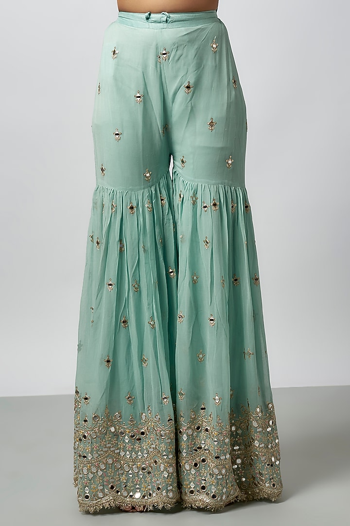 Blue Georgette Embroidered Wedding Sharara Set by GOPI VAID at Pernia's Pop Up Shop