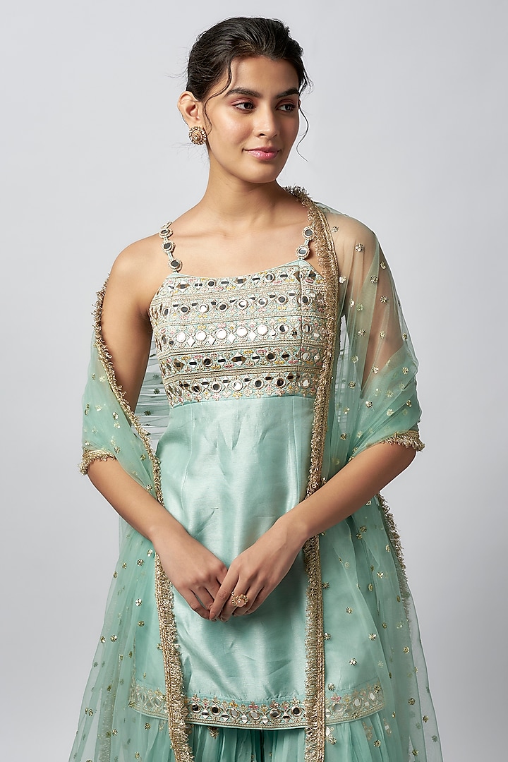 Blue Georgette Embroidered Wedding Sharara Set by GOPI VAID at Pernia's Pop Up Shop