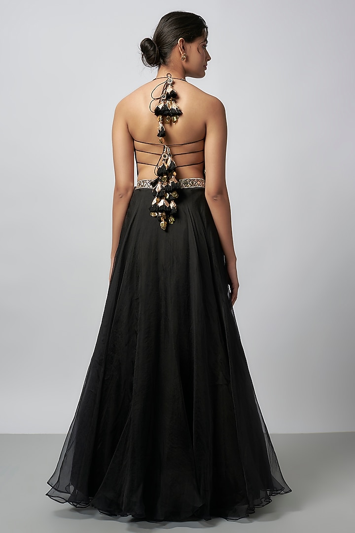 Black Organza Wedding Lehenga Set by GOPI VAID at Pernia's Pop Up Shop
