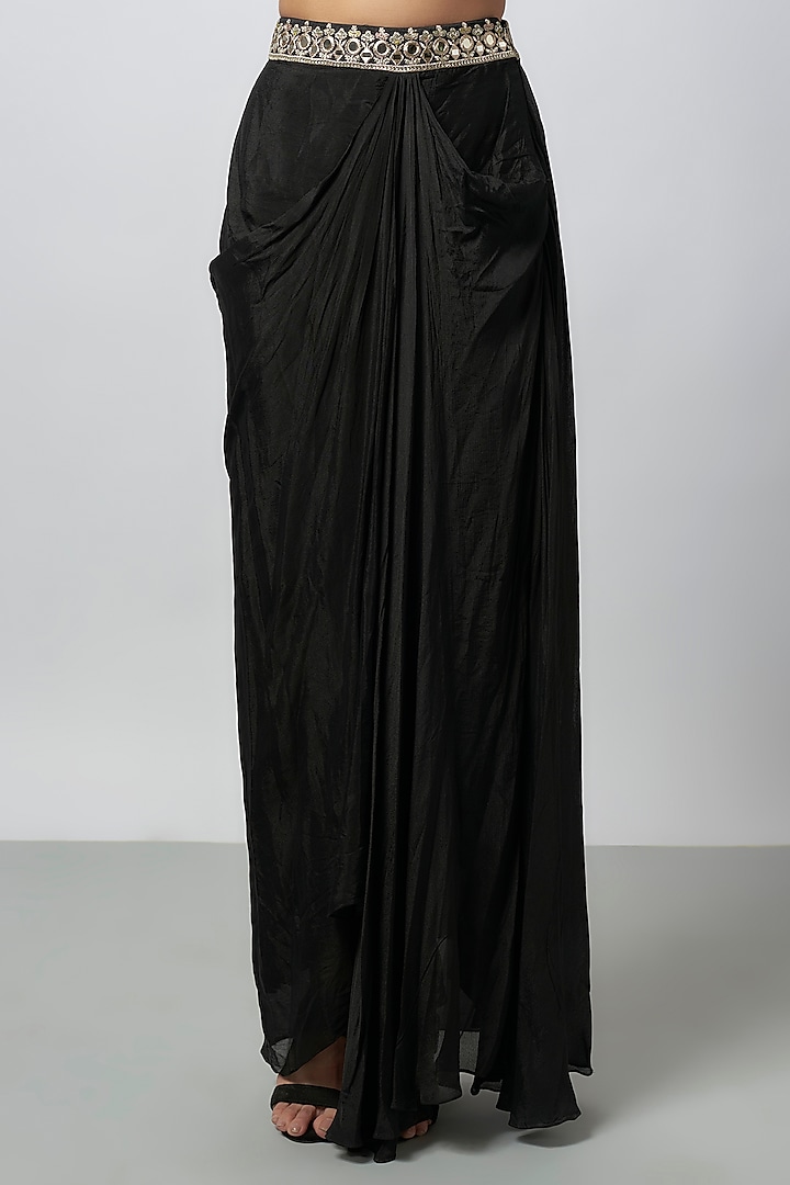 Black Organza Mirror Work Cape Set by GOPI VAID at Pernia's Pop Up Shop