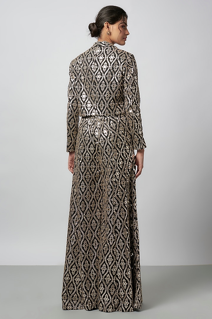 Black Tussar Embroidered Flared Pants Set by GOPI VAID at Pernia's Pop Up Shop