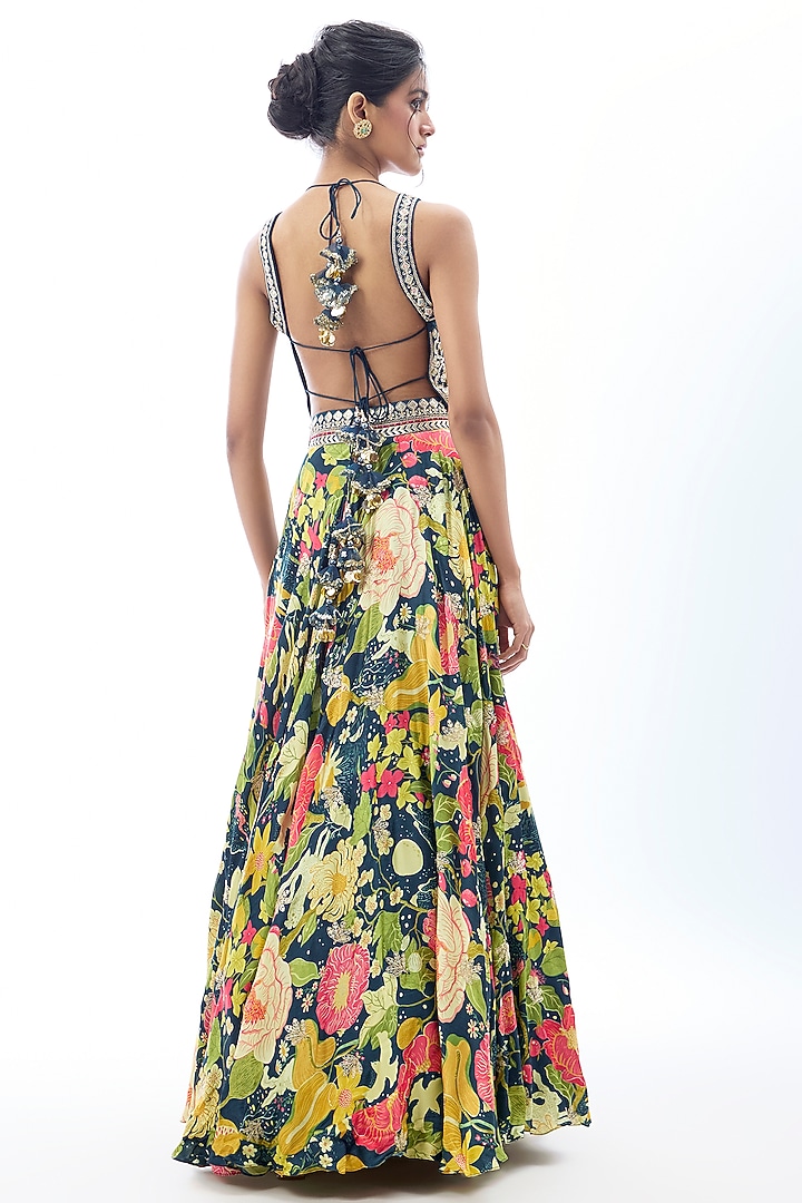 Blue Tussar Embroidered Wedding Lehenga Set by GOPI VAID at Pernia's Pop Up Shop