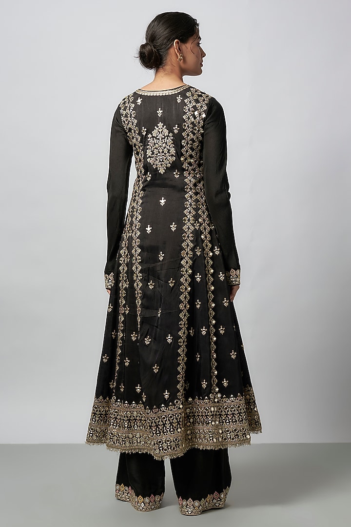 Black Tussar Embroidered Wedding Anarkali Set by GOPI VAID at Pernia's Pop Up Shop