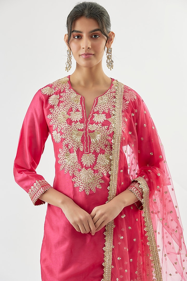 Pink Satin Floral Printed Wedding Sharara Set by GOPI VAID at Pernia's Pop Up Shop