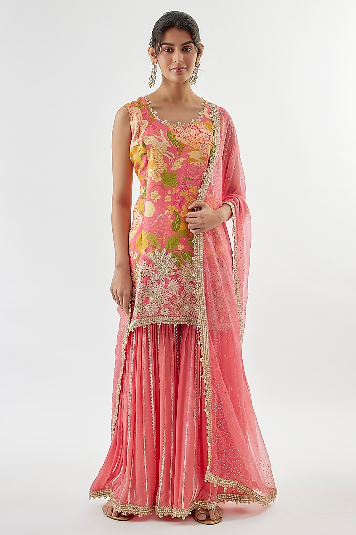 Pink Lurex Striped Wedding Sharara Set by GOPI VAID at Pernia's Pop Up Shop