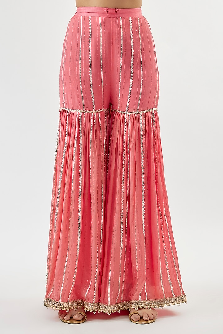 Pink Lurex Striped Wedding Sharara Set by GOPI VAID at Pernia's Pop Up Shop