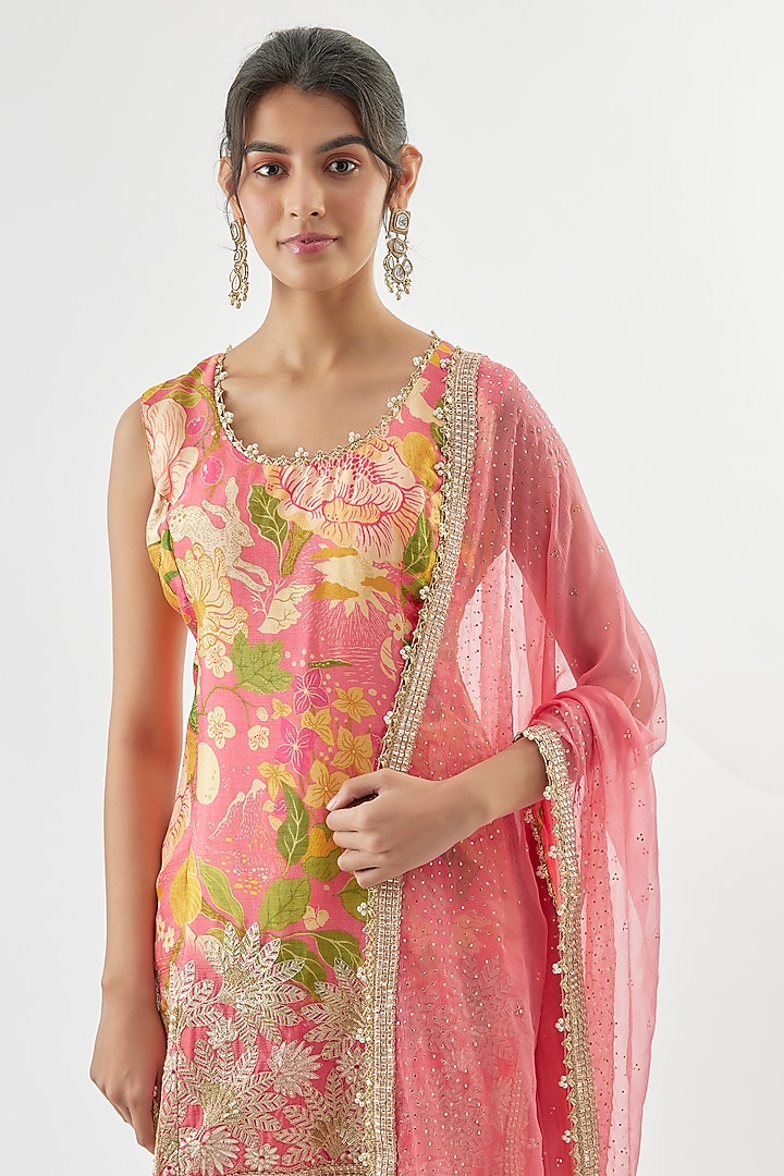 Pink Lurex Striped Wedding Sharara Set by GOPI VAID at Pernia's Pop Up Shop