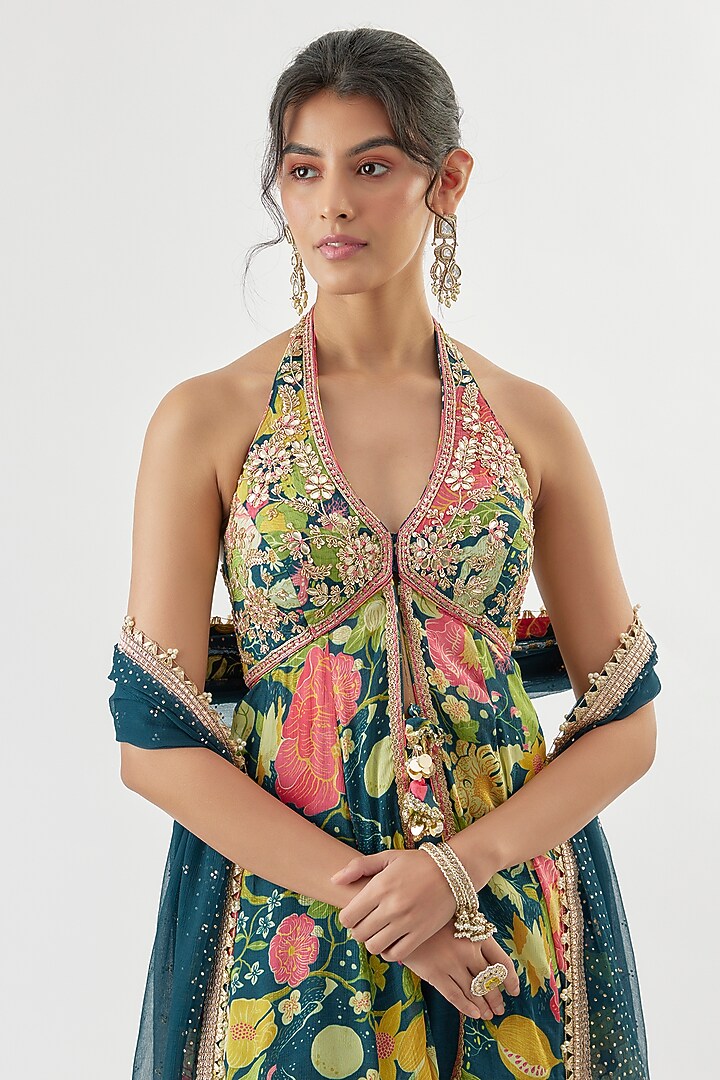 Blue Tussar Silk Wedding Sharara Set by GOPI VAID at Pernia's Pop Up Shop
