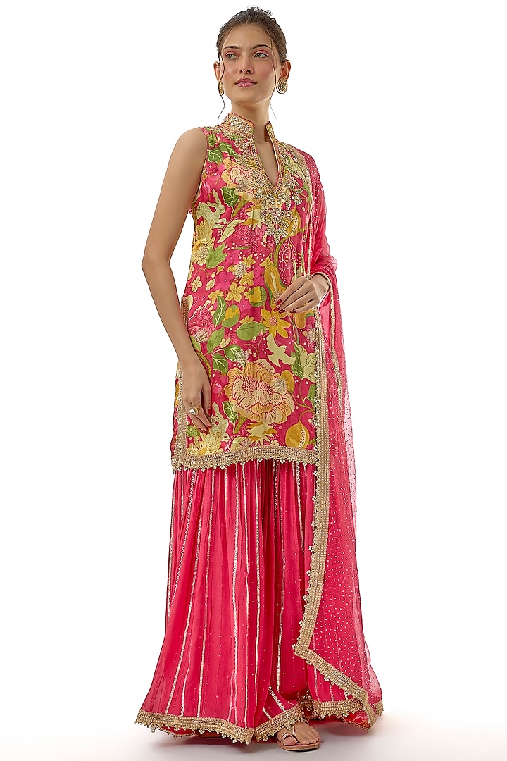 Pink Lurex Wedding Sharara Set by GOPI VAID at Pernia's Pop Up Shop