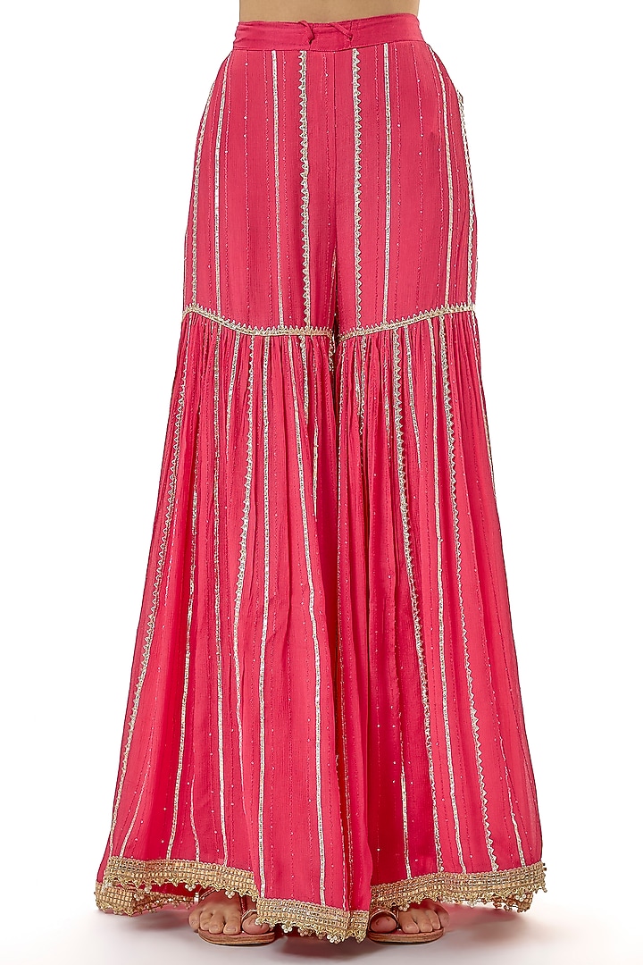 Pink Lurex Wedding Sharara Set by GOPI VAID at Pernia's Pop Up Shop