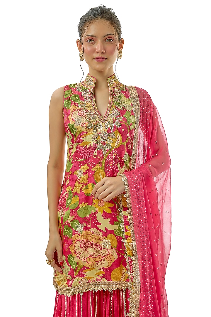Pink Lurex Wedding Sharara Set by GOPI VAID at Pernia's Pop Up Shop