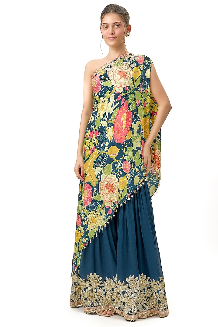 Blue Chiffon Wedding Sharara Set by Gopi Vaid at Pernia's Pop Up Shop