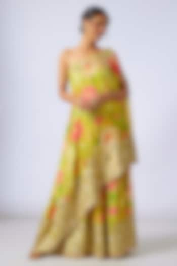 Yellow Chiffon Embroidered Sharara Set by GOPI VAID at Pernia's Pop Up Shop