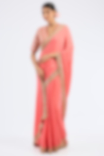 Pink Chiffon Embroidered Draped Wedding Saree Set by GOPI VAID at Pernia's Pop Up Shop