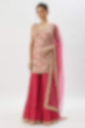 Pink Chiffon Gathered Wedding Sharara Set by Gopi Vaid at Pernia's Pop Up Shop