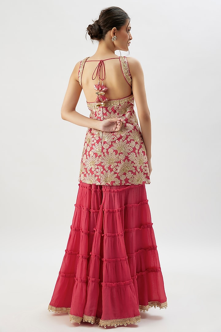 Pink Chiffon Gathered Wedding Sharara Set by Gopi Vaid at Pernia's Pop Up Shop