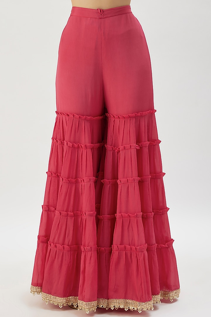 Pink Chiffon Gathered Wedding Sharara Set by Gopi Vaid at Pernia's Pop Up Shop