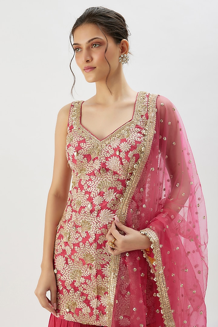 Pink Chiffon Gathered Wedding Sharara Set by Gopi Vaid at Pernia's Pop Up Shop