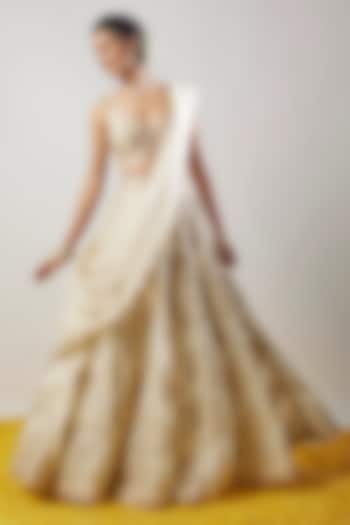 Ivory Tussar Embellished Bridal Lehenga Set by GOPI VAID at Pernia's Pop Up Shop