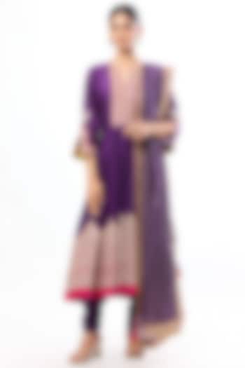Purple Tussar Gota Embroidered Wedding Anarkali Set by GOPI VAID at Pernia's Pop Up Shop