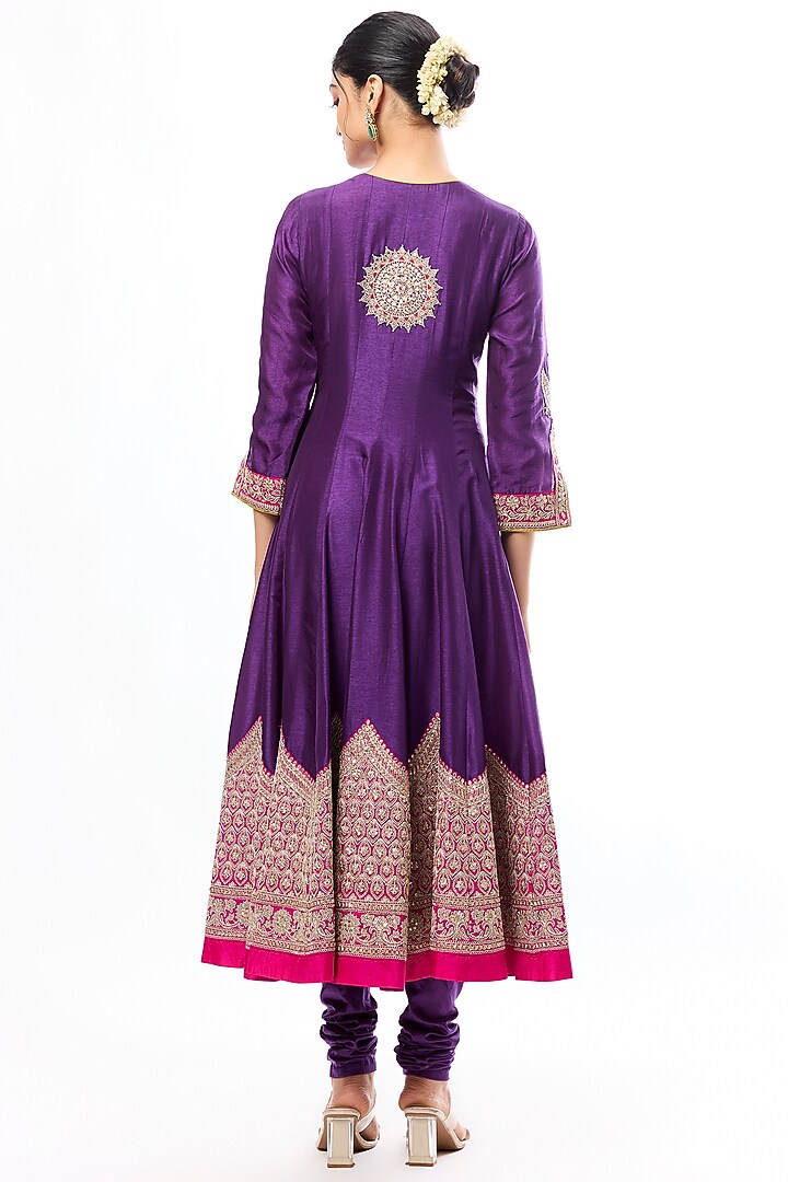 Purple Tussar Gota Embroidered Wedding Anarkali Set by GOPI VAID at Pernia's Pop Up Shop