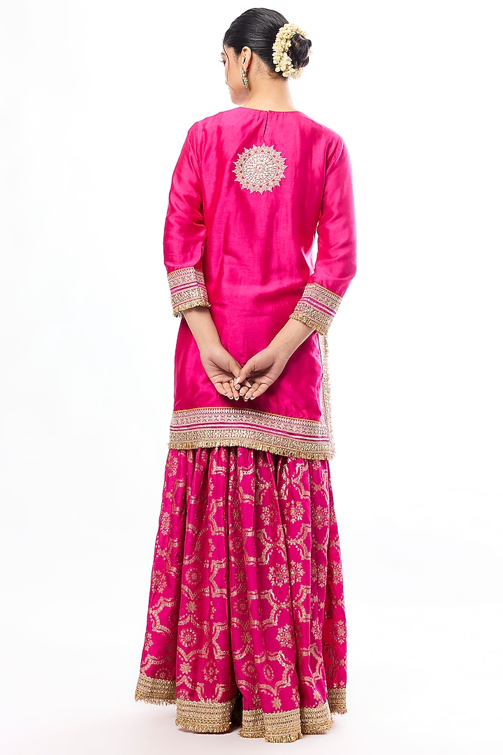 Pink Tussar Embroidered Wedding Sharara Set by GOPI VAID at Pernia's Pop Up Shop