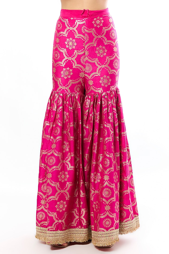Pink Tussar Embroidered Wedding Sharara Set by GOPI VAID at Pernia's Pop Up Shop