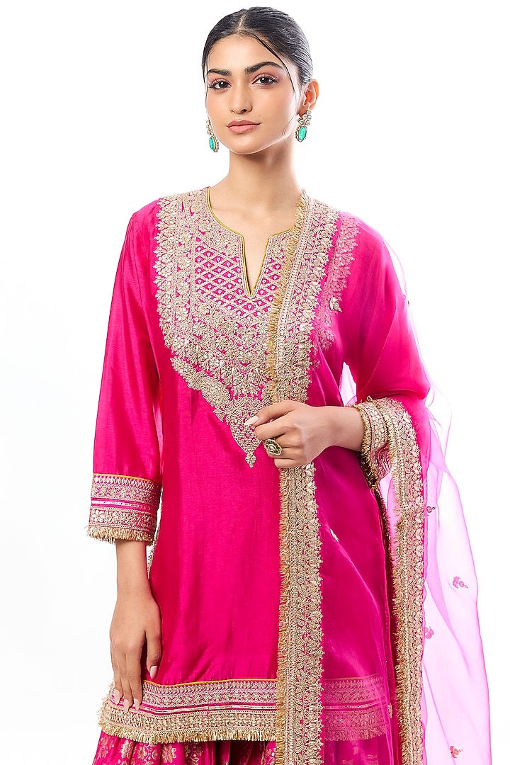Pink Tussar Embroidered Wedding Sharara Set by GOPI VAID at Pernia's Pop Up Shop