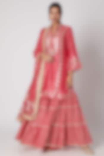 Dark Pink Embroidered Kurta Sharara Set by GOPI VAID