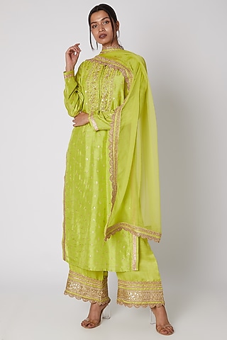 Lime Green Embroidered Kurta Set by GOPI VAID