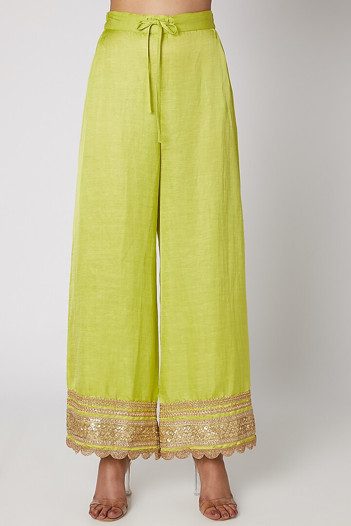 Lime Green Embroidered Kurta Set by GOPI VAID at Pernia's Pop Up Shop