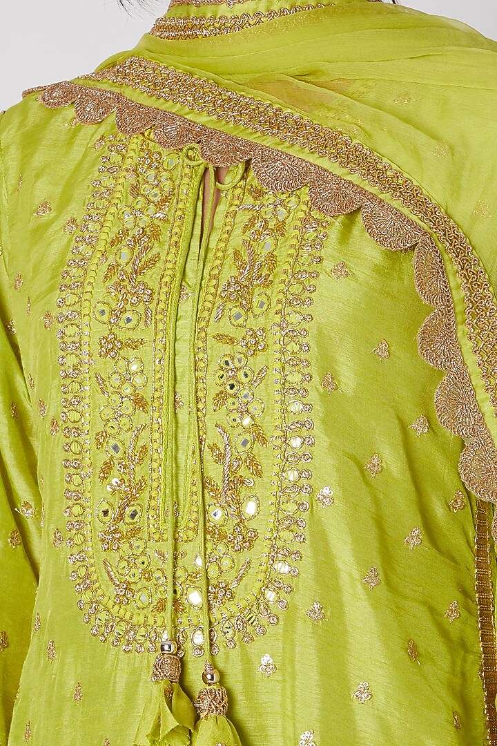 Lime Green Embroidered Kurta Set by GOPI VAID at Pernia's Pop Up Shop