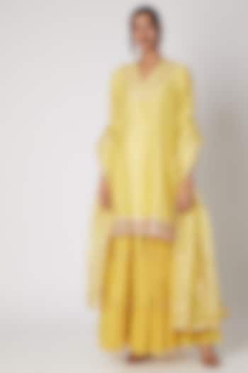 Yellow Embroidered Kurta Sharara Set by GOPI VAID