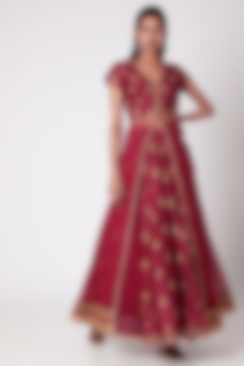 Red Embroidered Lehenga With Jacket by GOPI VAID