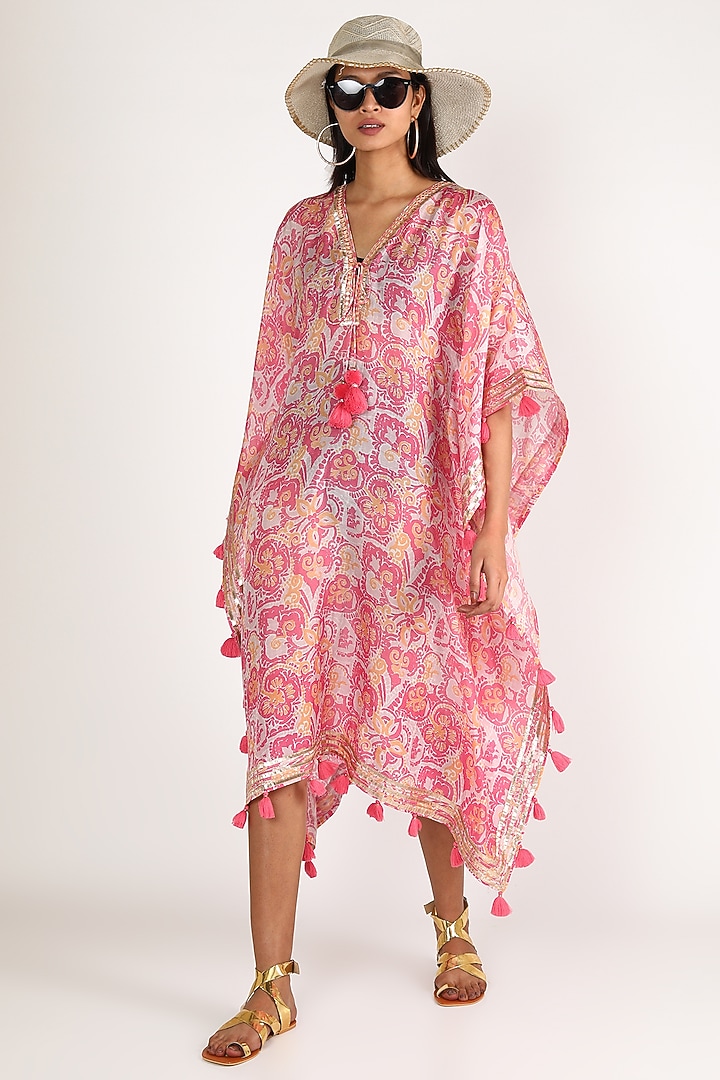 Blush Pink Embroidered Kaftan by GOPI VAID at Pernia's Pop Up Shop