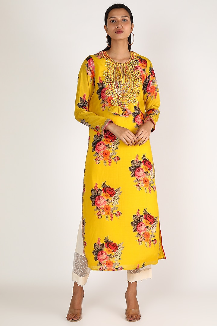 Yellow Embroidered Tunic by GOPI VAID
