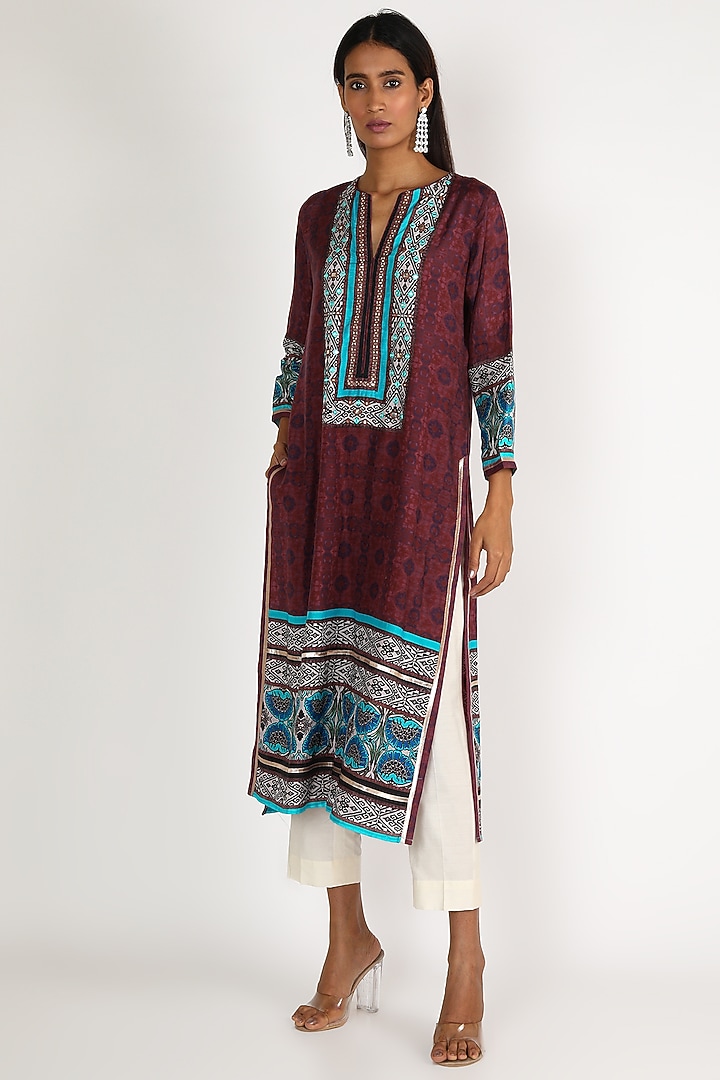 Maroon Printed Tunic by GOPI VAID at Pernia's Pop Up Shop