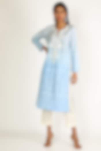Sky Blue Embroidered Tunic by GOPI VAID at Pernia's Pop Up Shop