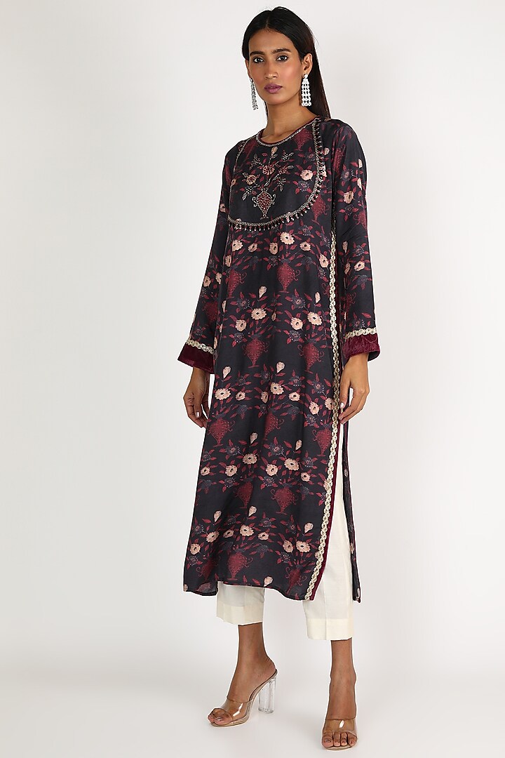 Black Embroidered Tunic by GOPI VAID